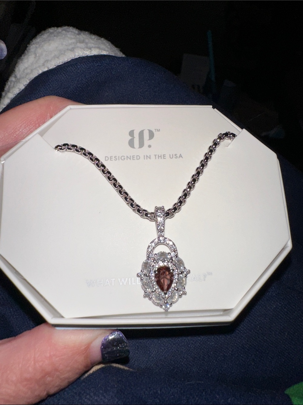 NWT Bomb Party Dark Rubellite rhodium plating Pendant Necklace